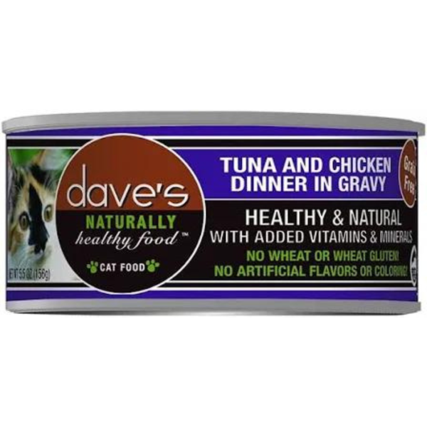 Dave s Pet Food Naturally Healthy Grain-Free Grilled Tuna & Chicken Dinner in Gravy Canned Cat Food 5.5-oz Hot on Sale