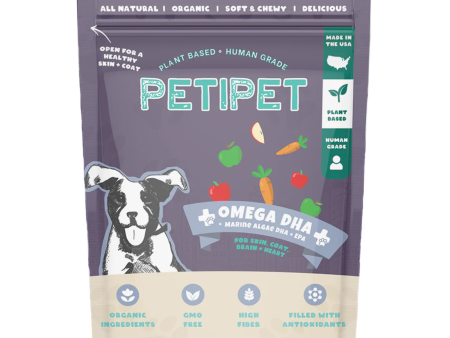 Petipet Omega DHA Bites with Marine Algae DHA + EPA Apple & Carrot Flavored Soft Chew Brain & Heart Health Supplement for Dogs, 7-oz bag Supply