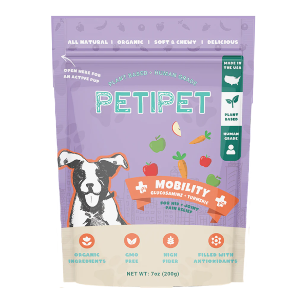 Petipet Mobility Bites with Glucosamine + Turmeric Apple & Carrot Flavored Soft Chew Hip & Joint Supplement for Dogs, 7-oz bag For Sale