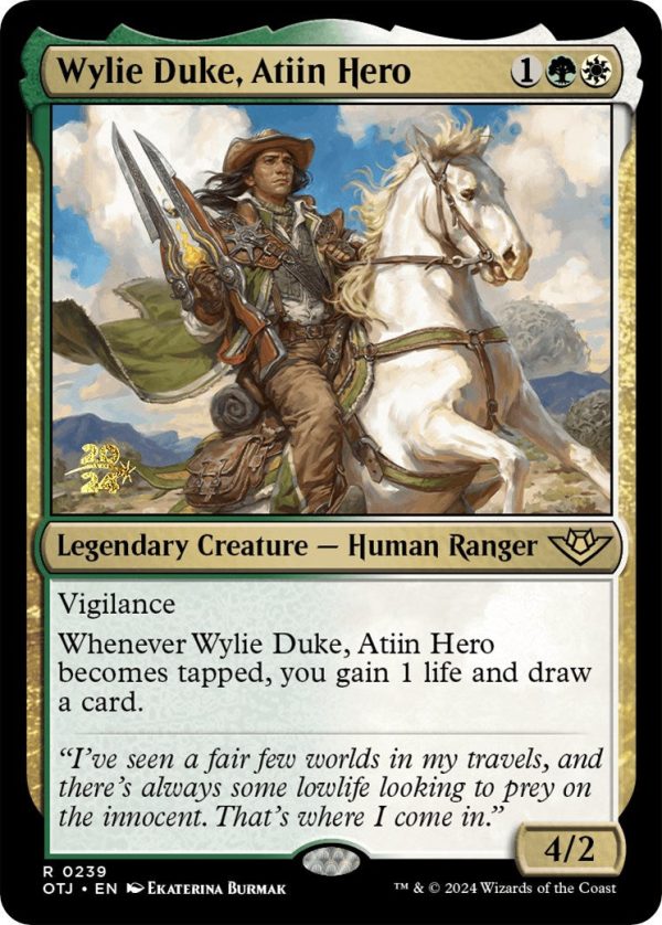 Wylie Duke, Atiin Hero [Outlaws of Thunder Junction Prerelease Promos] on Sale