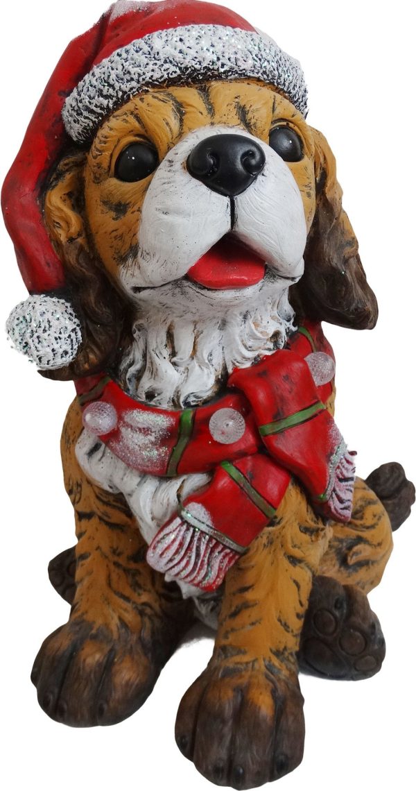 Alpine Corporation - Dog Statuary With Santa Hat And Red Scarf W 3 Led Cheap