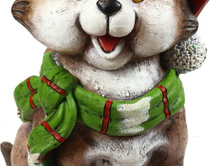 Alpine Corporation - Cat Statuary With Santa Hat & Green Scarf W 3 Led Discount