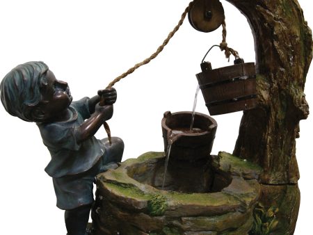 Alpine Corporation - Boy Fetching Water Polyresin Fountain on Sale