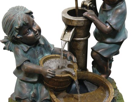 Alpine Corporation - Boy And Girl Fetching Water Polyresin Fountain Online now